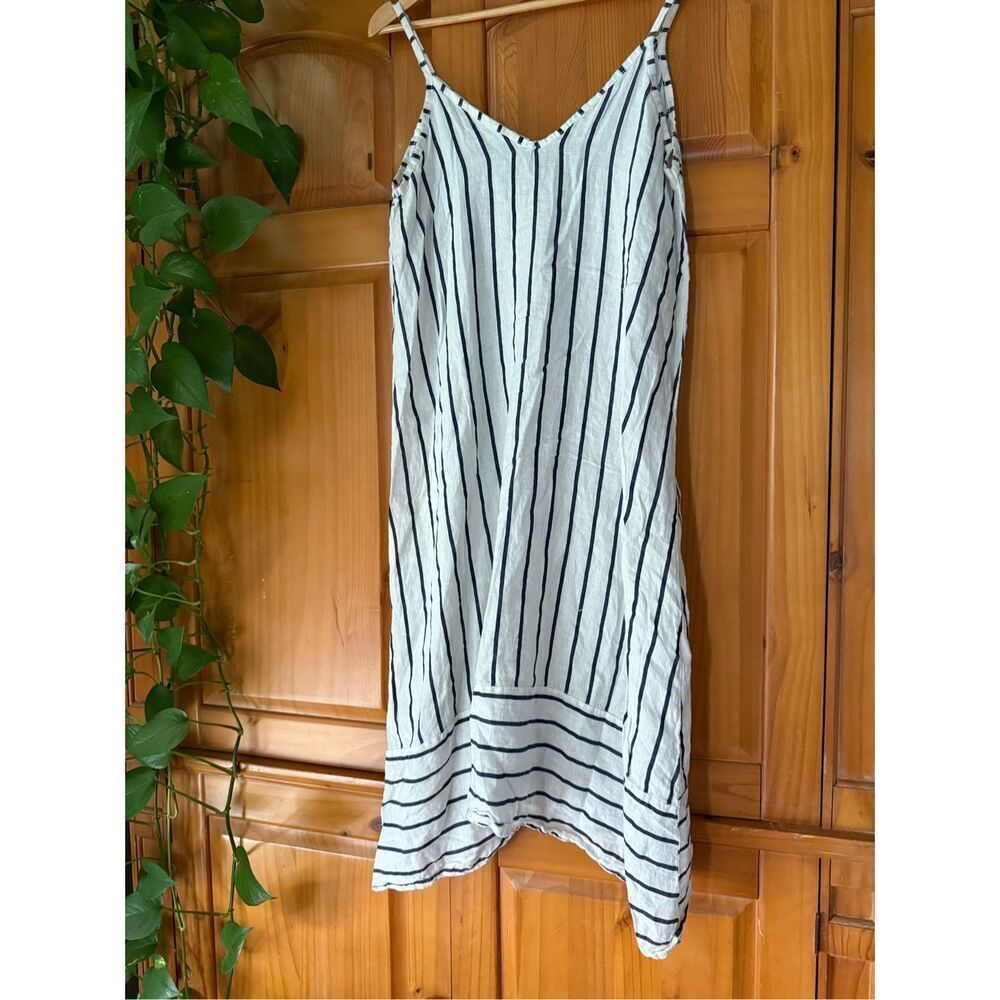 Terzo Millennio Linen Striped Midi Slip Dress Made in Italy Size M - Picture 3 of 11